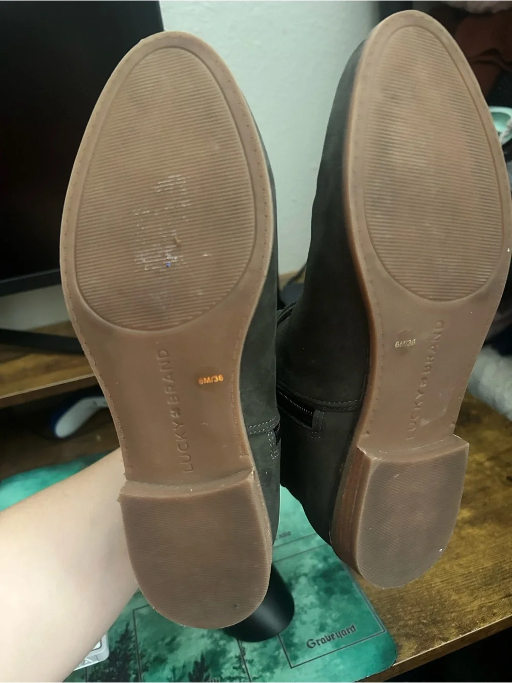 Lucky Brand Gray Suede Ankle Boots with Side Zipper women’s size 6